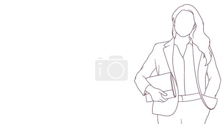 Illustration for Assertive lady confidently holding a note, hand drawn style vector illustration - Royalty Free Image