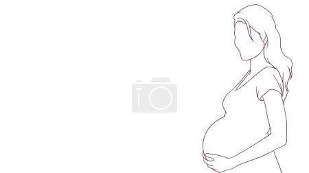 Téléchargez les illustrations : Maman enceinte berçant doucement son ventre, illustration vectorielle de style dessinée à la main - en licence libre de droit