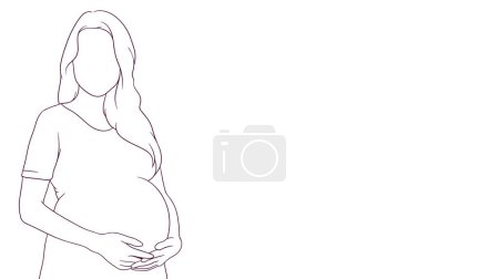 Téléchargez les illustrations : Maman enceinte berçant doucement son ventre, illustration vectorielle de style dessinée à la main - en licence libre de droit