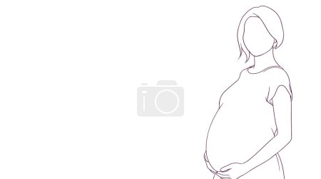 Ilustración de Embarazada mamá cariñosamente tocando su vientre, dibujado a mano estilo vector ilustratio - Imagen libre de derechos