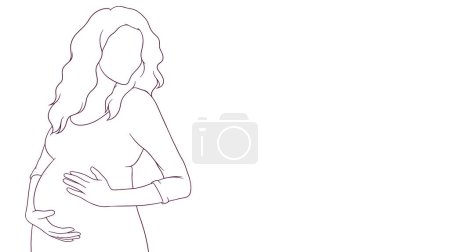 Téléchargez les illustrations : Maman enceinte affectueusement toucher son ventre, illustration vectorielle de style dessinée à la main - en licence libre de droit