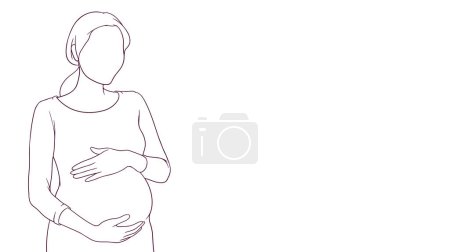 Téléchargez les illustrations : Maman enceinte embrassant tendrement son ventre, illustration vectorielle de style dessinée à la main - en licence libre de droit