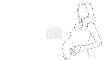 Téléchargez les illustrations : Maman enceinte embrassant tendrement son ventre, illustration vectorielle de style dessinée à la main - en licence libre de droit