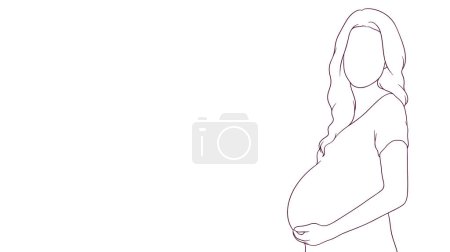 Téléchargez les illustrations : Maman enceinte tasses délicatement son ventre, illustration vectorielle de style dessiné à la main - en licence libre de droit