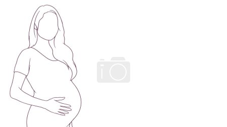 Téléchargez les illustrations : Maman enceinte saisit doucement son ventre, illustration vectorielle de style dessinée à la main - en licence libre de droit