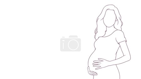 Téléchargez les illustrations : Maman enceinte s'occupant de son ventre, illustration vectorielle de style dessinée à la main - en licence libre de droit