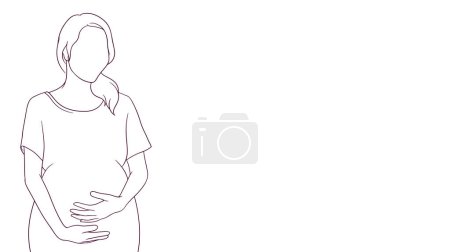 Téléchargez les illustrations : Maman enceinte s'occupant de son ventre, illustration vectorielle de style dessinée à la main - en licence libre de droit