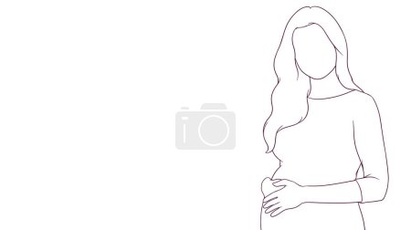 Téléchargez les illustrations : Maman enceinte toucher affectueux sur son ventre, illustration vectorielle de style dessiné à la main - en licence libre de droit