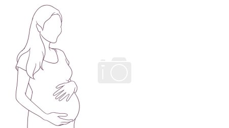 Téléchargez les illustrations : Maman enceinte nourrissant connexion à son ventre, illustration vectorielle de style dessinée à la main - en licence libre de droit