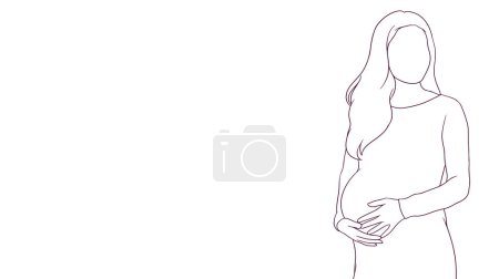 Téléchargez les illustrations : Maman enceinte nourrissant connexion à son ventre, illustration vectorielle de style dessinée à la main - en licence libre de droit