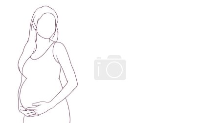 Téléchargez les illustrations : Maman enceinte geste apaisant à son ventre, illustration vectorielle de style dessinée à la main - en licence libre de droit