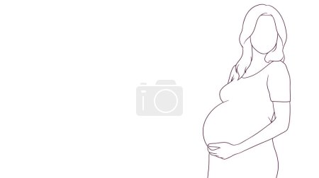 Téléchargez les illustrations : Maman enceinte tenant doucement son ventre, illustration vectorielle de style dessinée à la main - en licence libre de droit