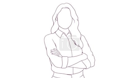 Ilustración de Mujer de negocios fuerte y hermosa con brazos cruzados, ilustración vectorial de estilo dibujado a mano - Imagen libre de derechos