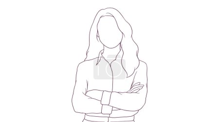 Illustration for Self assured businesswoman standing with crossed arms, hand drawn style vector illustration - Royalty Free Image