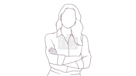 Ilustración de Mujer de negocios seguro de sí mismo de pie con los brazos cruzados, ilustración vectorial estilo dibujado a mano - Imagen libre de derechos