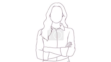 Ilustración de Mujer de negocios segura y hermosa con brazos cruzados, ilustración vectorial de estilo dibujado a mano - Imagen libre de derechos