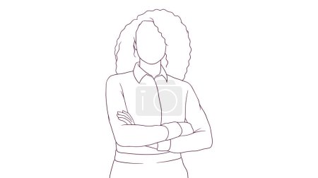 Ilustración de Mujer de negocios segura de pie alto con brazos cruzados, ilustración vectorial de estilo dibujado a mano - Imagen libre de derechos