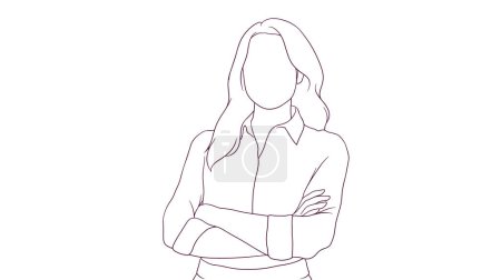 Ilustración de Mujer de negocios seguro de sí mismo de pie con los brazos cruzados, ilustración vectorial estilo dibujado a mano - Imagen libre de derechos