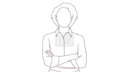 Ilustración de Mujer de negocios segura de pie alto con brazos cruzados, ilustración vectorial de estilo dibujado a mano - Imagen libre de derechos