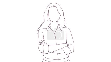 Téléchargez les illustrations : Femme d'affaires confiante debout avec les bras croisés, illustration vectorielle de style dessinée à la main - en licence libre de droit