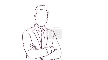 Téléchargez les illustrations : Succès homme d'affaires avec les bras croisés, illustration vectorielle de style dessiné à la main - en licence libre de droit