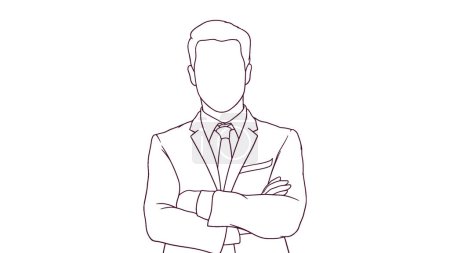 Téléchargez les illustrations : Succès homme d'affaires avec les bras croisés, illustration vectorielle de style dessiné à la main - en licence libre de droit