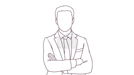 Téléchargez les illustrations : Homme d'affaires confiant avec les bras croisés, illustration vectorielle de style dessinée à la main - en licence libre de droit