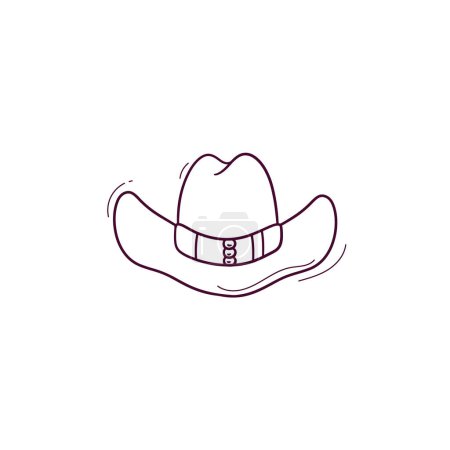 Téléchargez les illustrations : Illustration dessinée à la main de l'icône du chapeau de cow-boy. Illustration de croquis vectoriels Doodle - en licence libre de droit