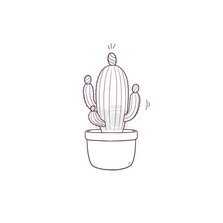 Téléchargez les illustrations : Illustration dessinée à la main de cactus dans une icône de pot. Illustration de croquis vectoriels Doodle - en licence libre de droit