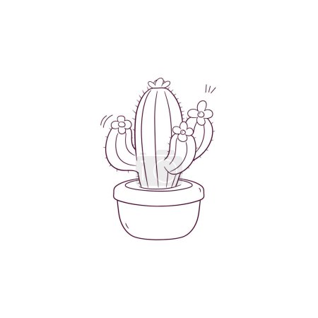 Téléchargez les illustrations : Illustration dessinée à la main de cactus dans une icône de pot. Illustration de croquis vectoriels Doodle - en licence libre de droit