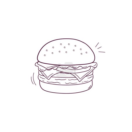 Téléchargez les illustrations : Illustration dessinée à la main de l'icône du cheeseburger. Illustration de croquis vectoriels Doodle - en licence libre de droit