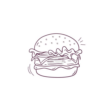 Téléchargez les illustrations : Illustration dessinée à la main de l'icône du cheeseburger. Illustration de croquis vectoriels Doodle - en licence libre de droit