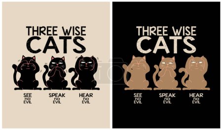 Ilustración de Tres gatos sabios - amante de los gatos - Imagen libre de derechos
