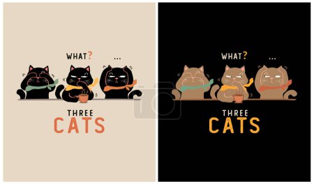 Illustration for Three Cats and Coffee - Cat Lover - Royalty Free Image