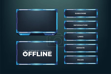 Illustration for Simple streaming overlay and screen interface decoration with blue color. Modern gaming frame design on a dark background. live streaming overlay vector for online gamers. Streaming frame design. - Royalty Free Image