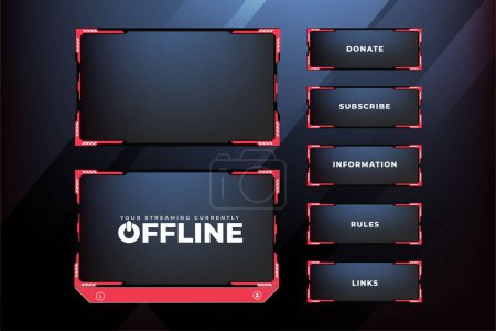 Illustration for Live streaming overlay design with abstract shapes. Futuristic gaming overlay and broadcast border vector on a dark background. Modern gaming overlay and online screen panel design with red color. - Royalty Free Image