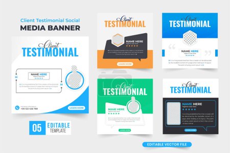 Illustration for Customer feedback review set with rating sections. Customer feedback testimonial or testimonial template bundle design for websites. Business client testimonials collection with dark color. - Royalty Free Image