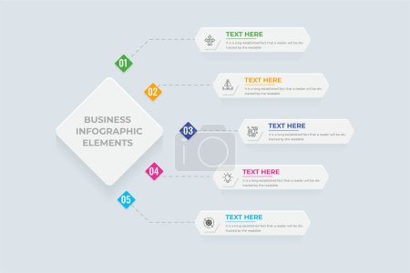 Téléchargez les illustrations : Business strategy and workflow information diagram vector for office presentations. Abstract data and info graph chart vector with colorful segments. Business and work step presentation infographic. - en licence libre de droit