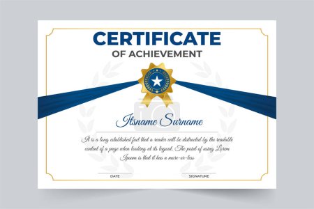 Illustration for Simple academic certificate design with golden badge and calligraphy. Award and Achievement credentials designed for appreciation and honor. Certificate document of achievement vector. - Royalty Free Image