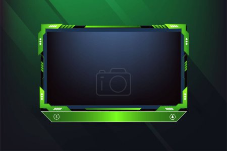 Illustration for Green Live stream overlay design with offline screen section and colorful buttons. Live streaming overlay decoration for online gamers. Futuristic gaming overlay vector for screen panels. - Royalty Free Image