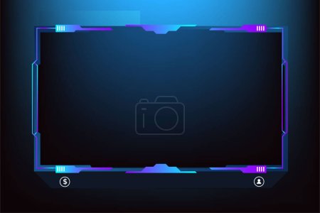 Ilustración de Futuristic live streaming button vector with blue color. Broadcast screen overlay design with digital abstract shapes. Live online gaming overlay and streaming icon vector with buttons. - Imagen libre de derechos