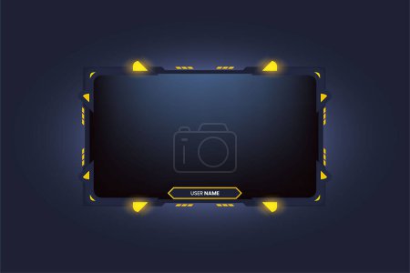 Illustration for Live streaming overlay design for gamers with dark screen panels. Futuristic stream overlay design with digital buttons. Gaming screen overlay vector with abstract shapes and yellow color. - Royalty Free Image