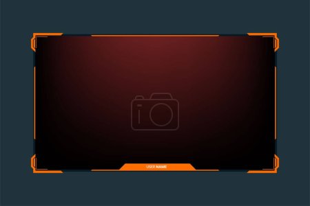 Broadcast gaming overlay design with abstract digital shapes. Stylish gaming overlay and screen interface decoration. Live streaming overlay design with orange and dark colors for online gamers.