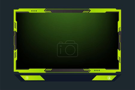 Illustration for Live broadcast screen panel vector with green color. Online gaming frame decoration with buttons. Live streaming overlay vector with offline screen. Futuristic screen border design for online gamers. - Royalty Free Image