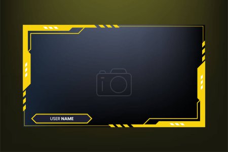 Illustration for Online gaming overlay vector with button elements for live streaming screens. Broadcast screen interface design with yellow color shapes on a dark background. Futuristic stream overlay vector design. - Royalty Free Image