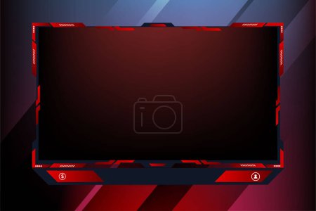 Illustration for Futuristic online gaming frame design with abstract shapes on a dark background. Modern streaming overlay panel design with red and dark colors. Gamer background and broadcast border vector. - Royalty Free Image