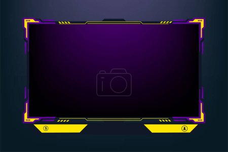 Illustration for Special gaming overlay design with yellow and purple colors. Modern streaming frame design with abstract shapes. Futuristic gaming frame decoration on a dark background with subscribe buttons. - Royalty Free Image