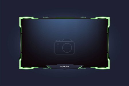Illustration for Live streaming screen overlay design. Gaming overlay vector for screen panels. Green Live stream overlay vector for online gamers. Live gaming overlay with a offline screen and colorful buttons. - Royalty Free Image