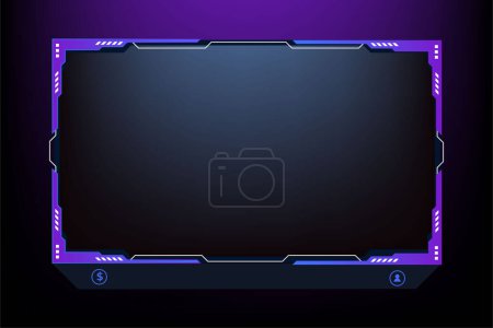 Illustration for Digital live streaming overlay vector. Broadcast screen design with abstract shapes. Futuristic gaming panel design. Live gaming overlay panel and offline frame background with purple and dark colors. - Royalty Free Image