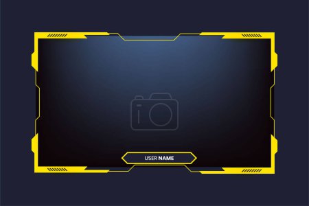 Illustration for Broadcast screen interface design with button elements for live streaming screens. Futuristic stream overlay vector design. Online gaming overlay vector with yellow color shapes on a dark background. - Royalty Free Image